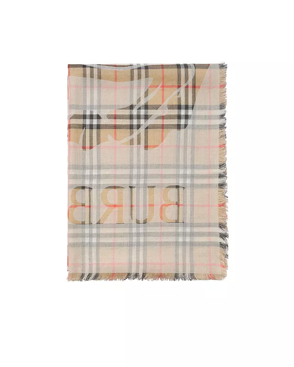 Широкий шерстяно-шелковый шарф в клетку ekd Burberry, серый — фото 4