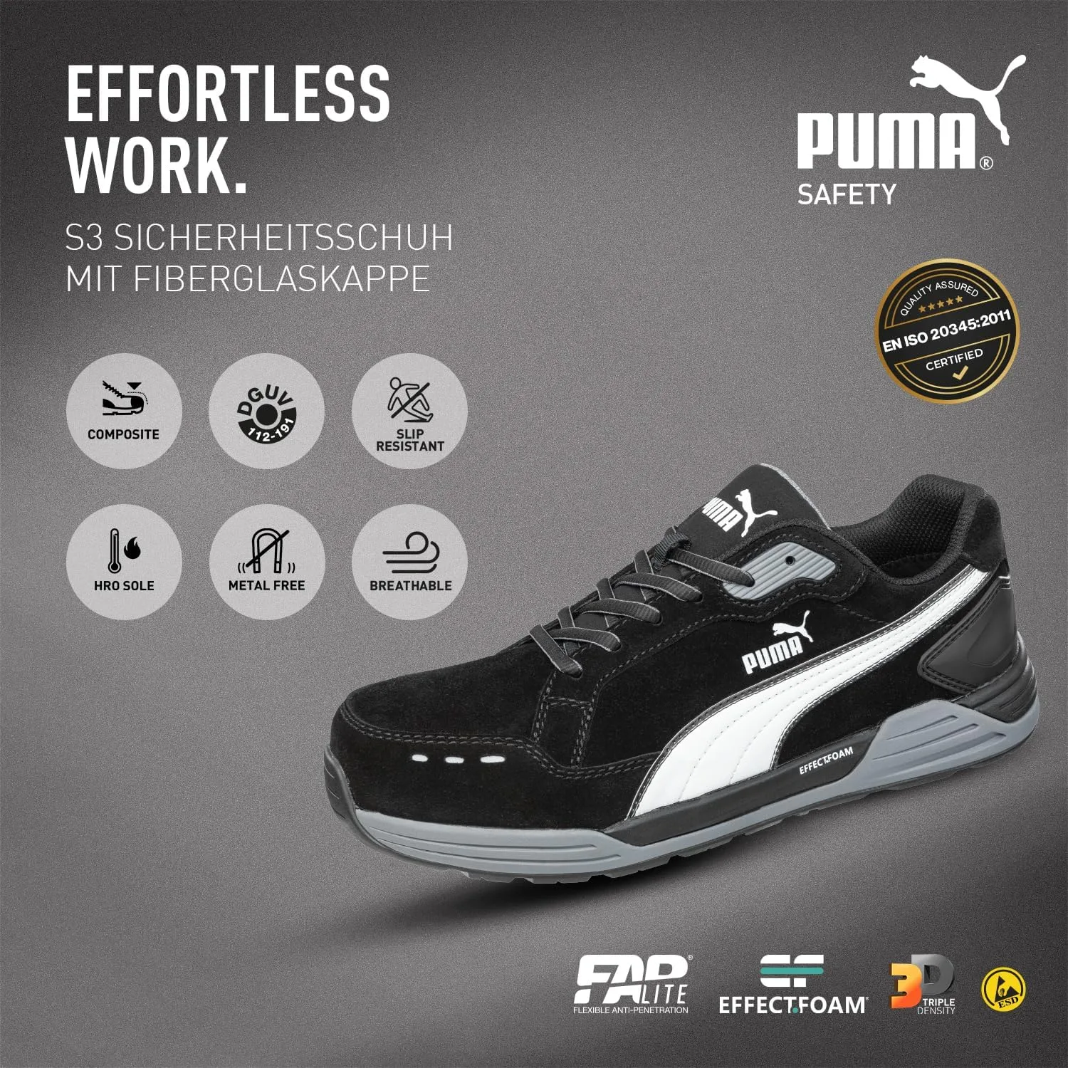 Высококачественные мужские ботинки Puma Safety Airtwist, защитные ботинки S3 ESD HRO SRC, защитный колпак из стекловолокна, защита от электроники, неустойчивая ножка, термостойкие, без металлических вставок, синий — фото 3