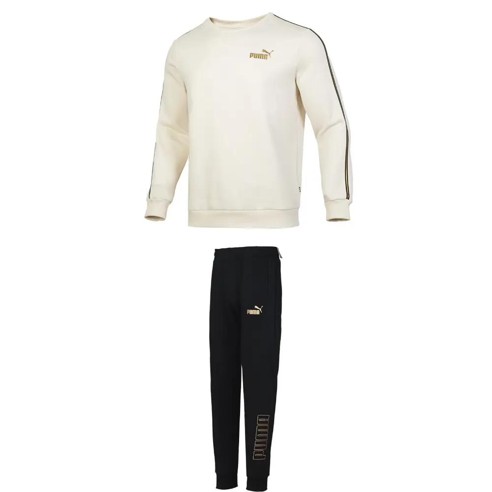 

PUMA Повседневный спортивный комплект одежды для мужчин бежевый топ+черные брюки