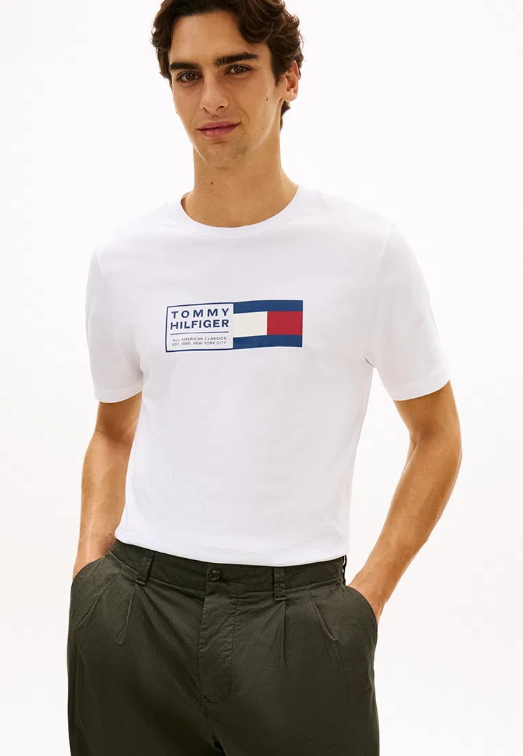 Футболка с круглым вырезом, логотип, TH Mainline Tommy Hilfiger, белый