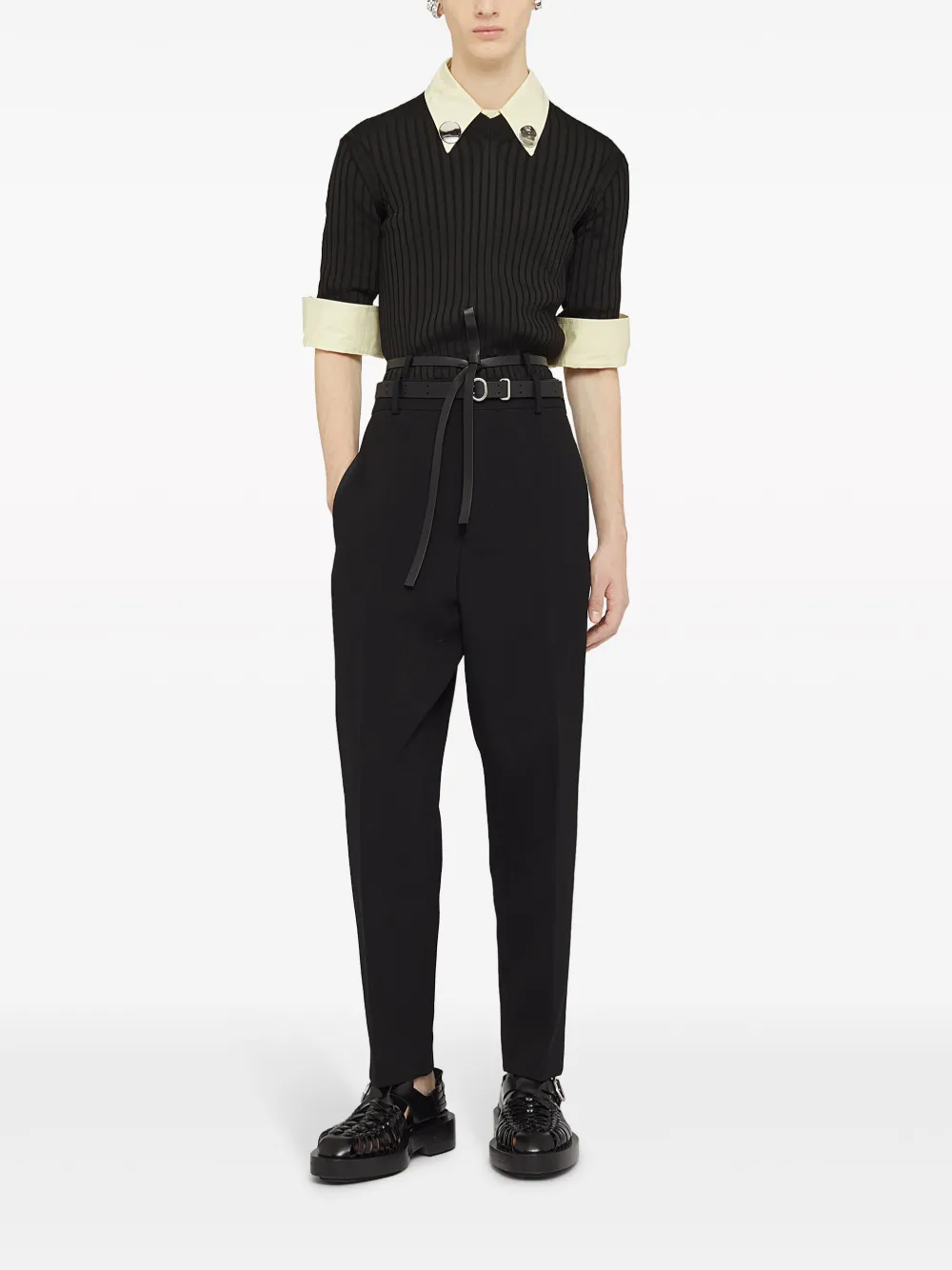Футболка с V-образным вырезом в рубчик JIL SANDER, черный — фото 2