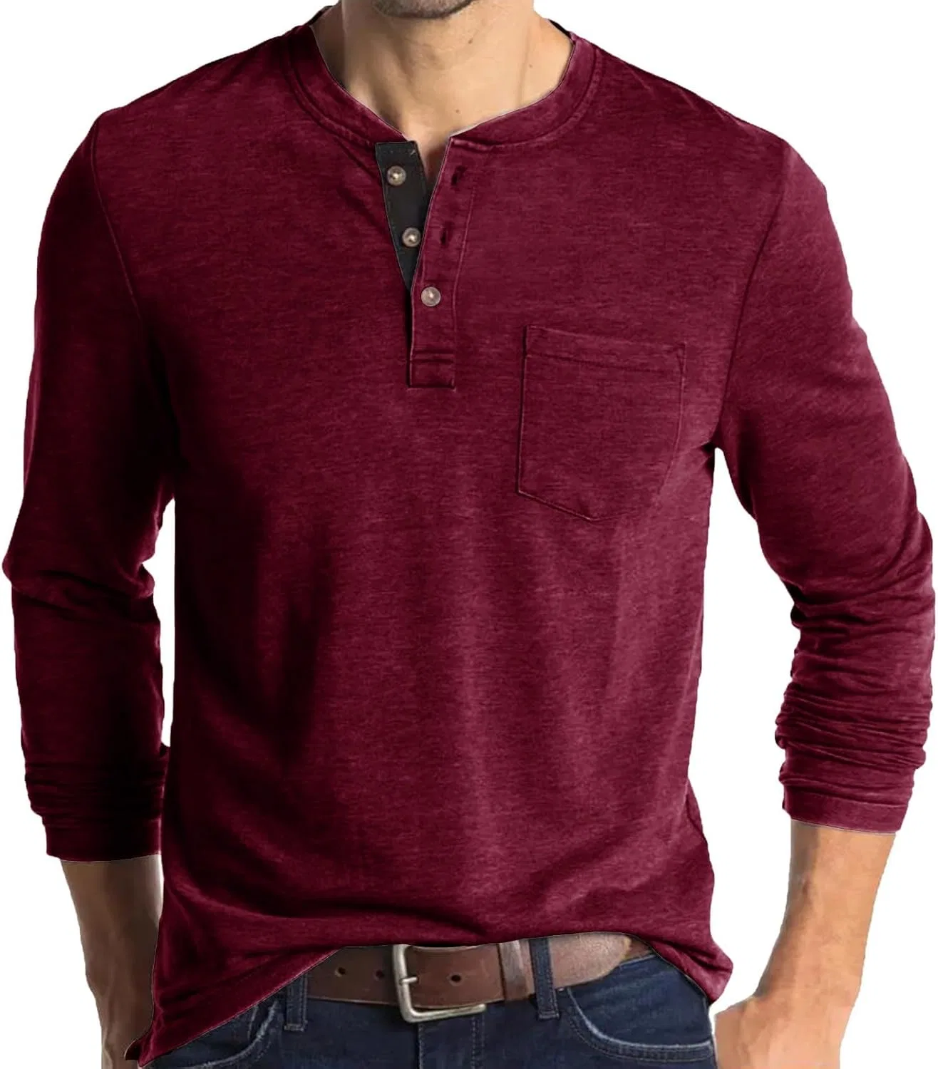 Мужская облегающая футболка с пуговицами Henley Generic, Wine