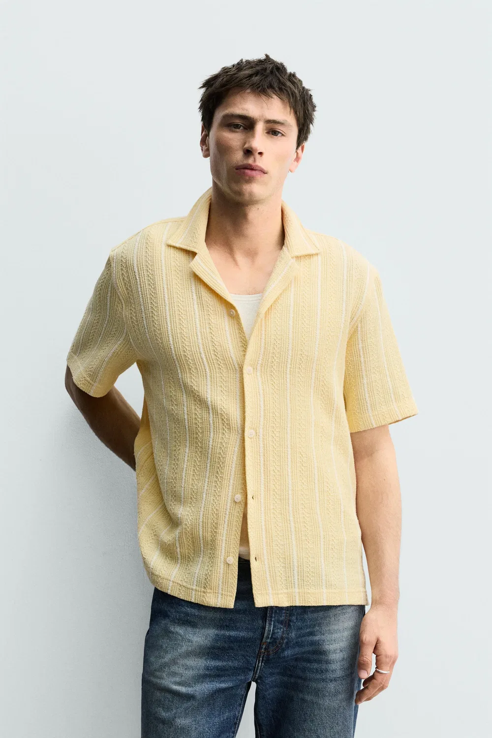 Рубашка из жаккарда в полоску, стандартного кроя ZARA, Yellow — фото 2
