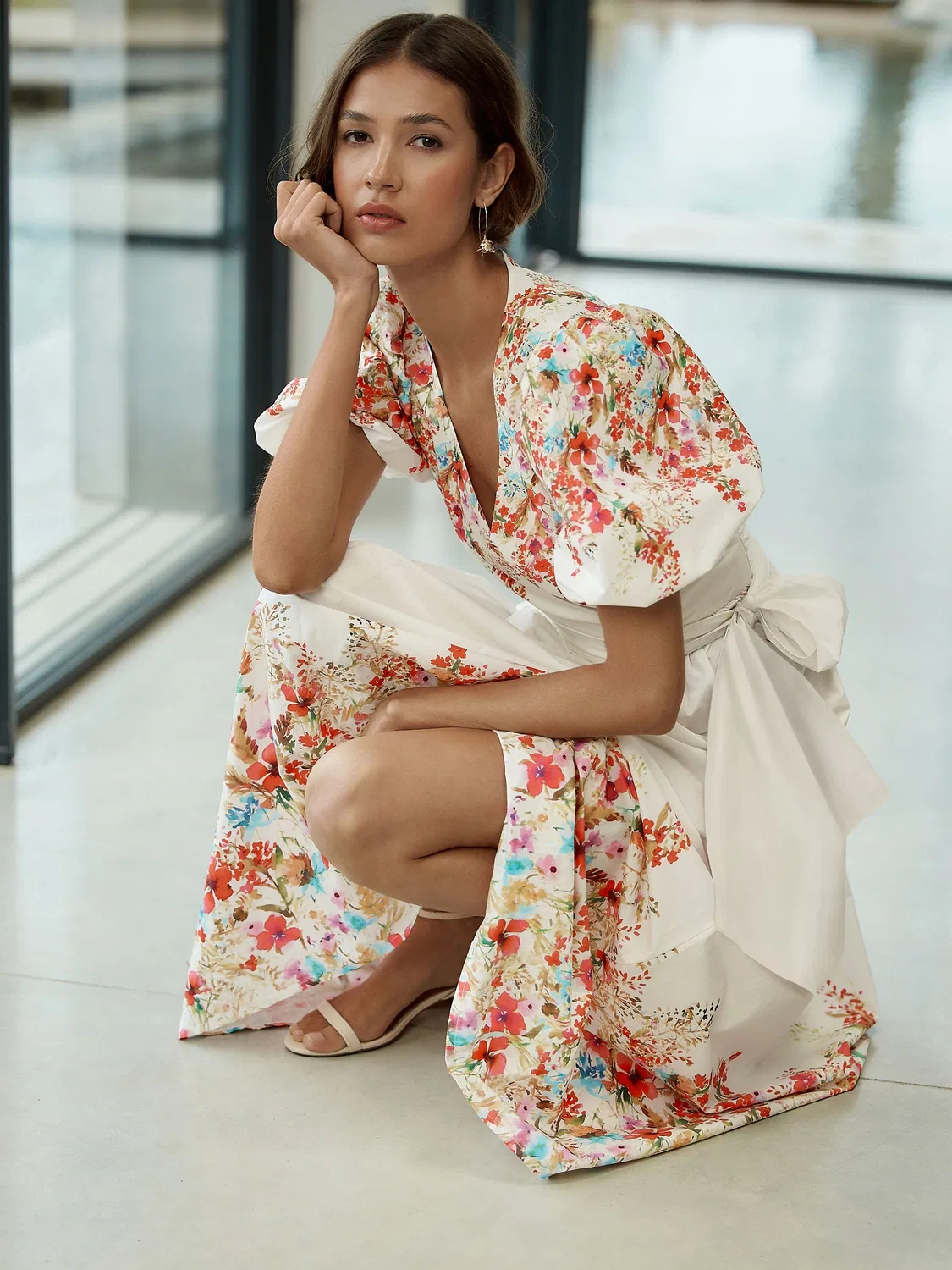 Платье миди с цветочным принтом, White Floral Print Next, белый — фото 3