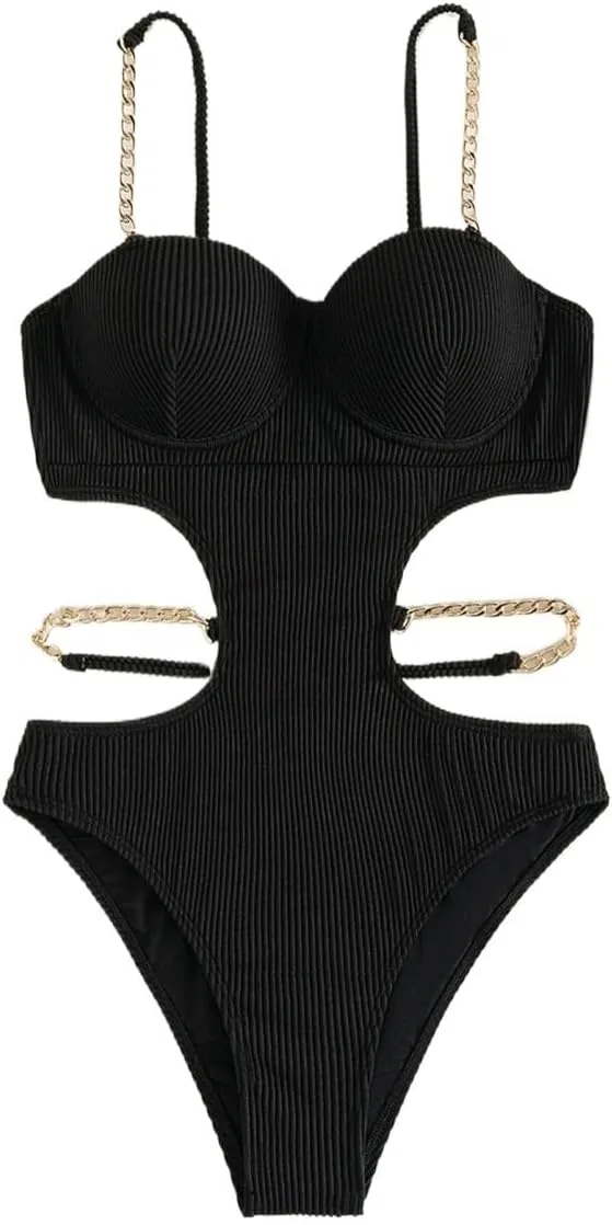 Женский монокини с вырезами Halter, Black