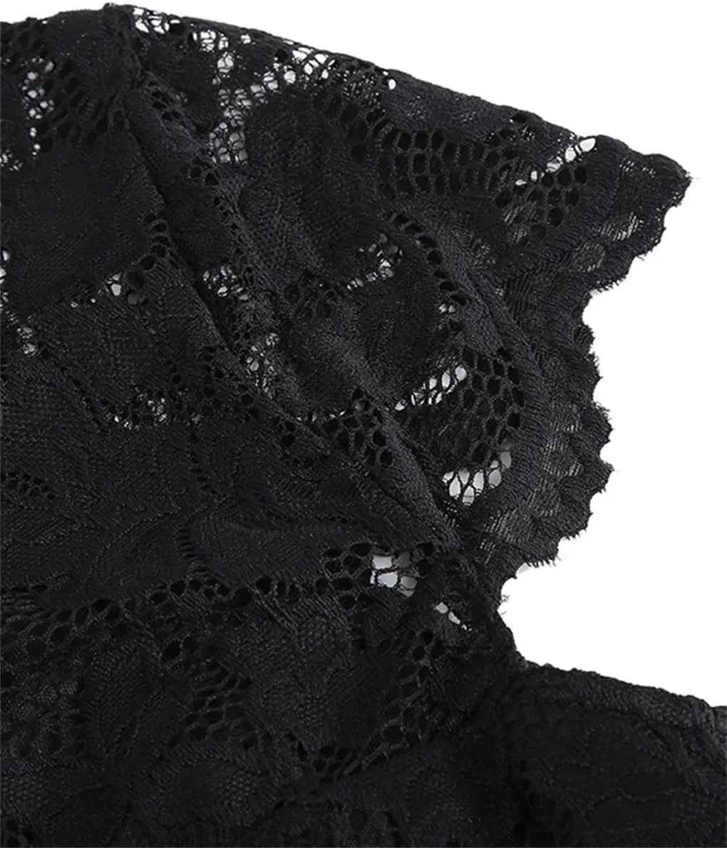 Женское коктейльное платье с кружевом V-образным вырезом A-line, Black — фото 4