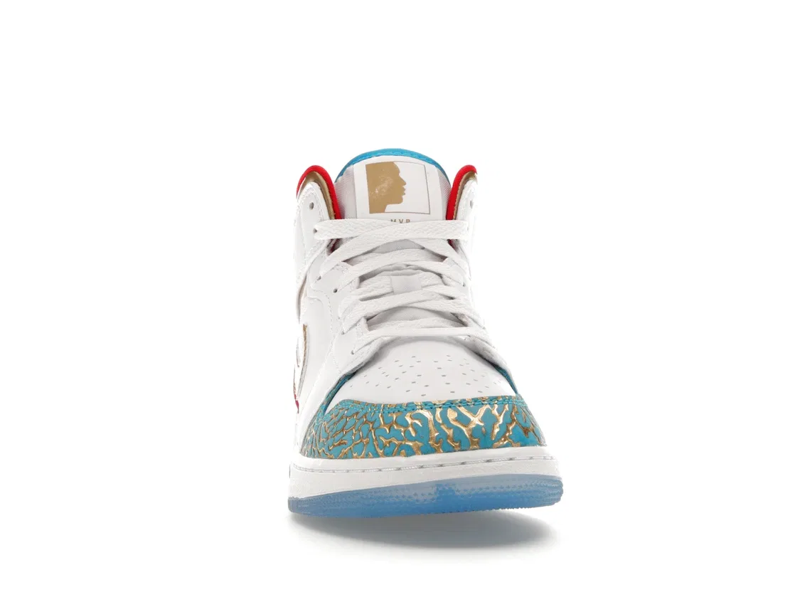 Детские кроссовки Lifestyle с принтом Jordan 1 Mid Jordan White/Metallic Gold-University Red-Blue Lightning-Wolf Grey — фото 2