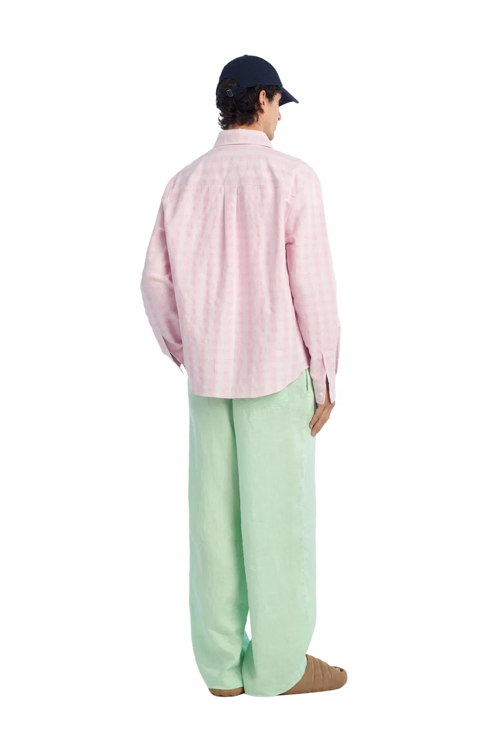 Рубашка в клетку из хлопка и льна ZARA, Pastel Pink — фото 2