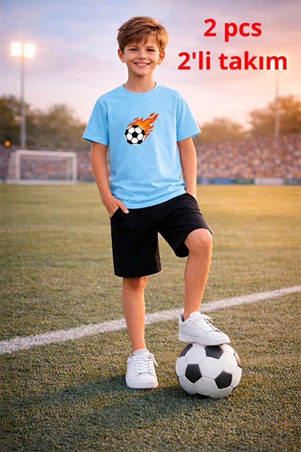 Детский комплект для мальчиков с принтом Futbol Soccer Themed Genosha, Blue-Black