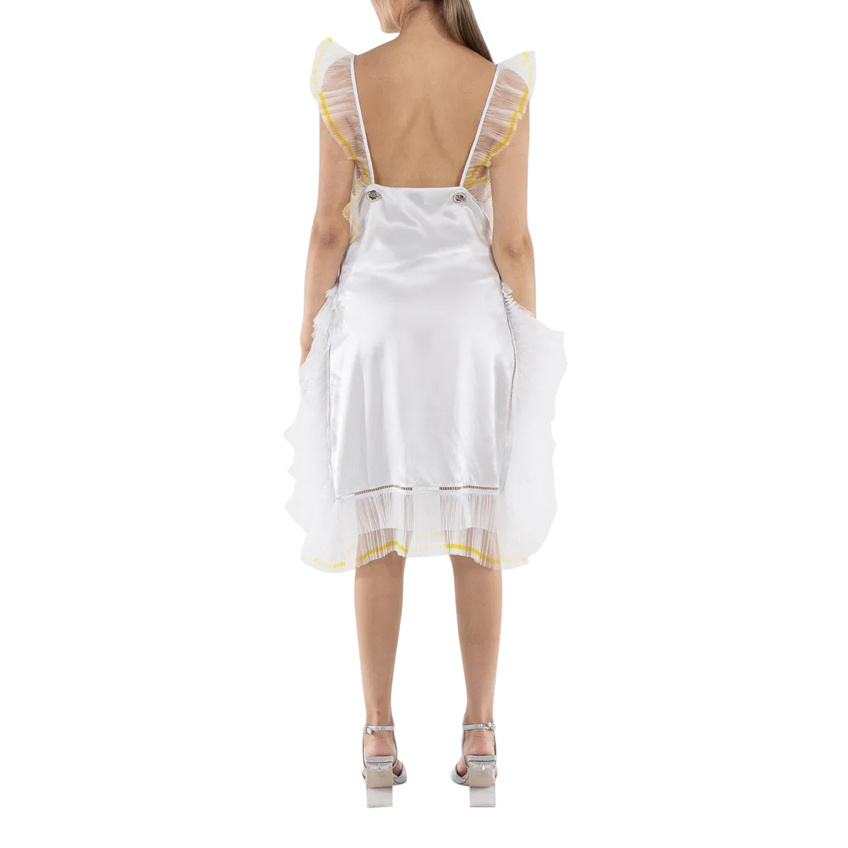 Платье-комбинация из шелка с кружевом Chantilly и рюшами Ladies Chantilly Lace And Ruffle Detail Silk Slip Dress Burberry, Cool Blue — фото 4