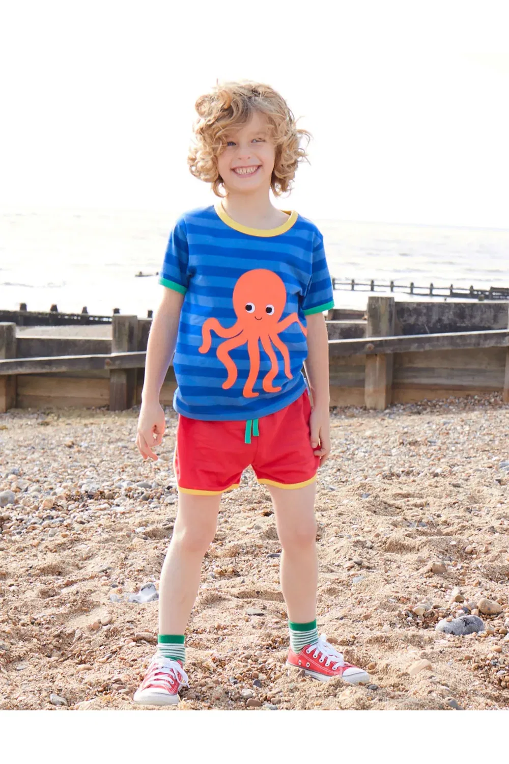 Детская футболка с аппликацией Octopus с коротким рукавом Toby Tiger, Blue — фото 2