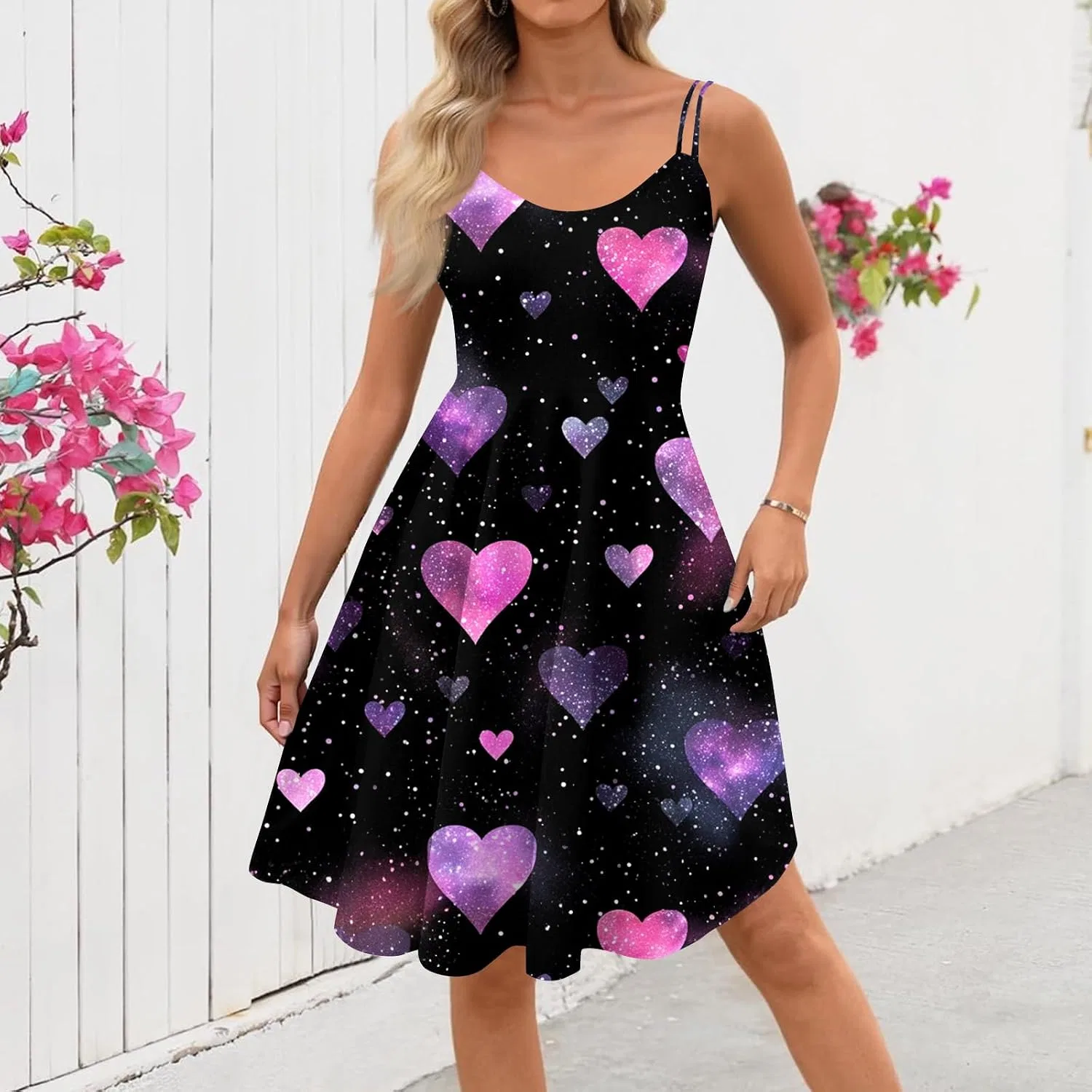 Женское летнее платье A-силуэта с принтом, Purple Pink — фото 2