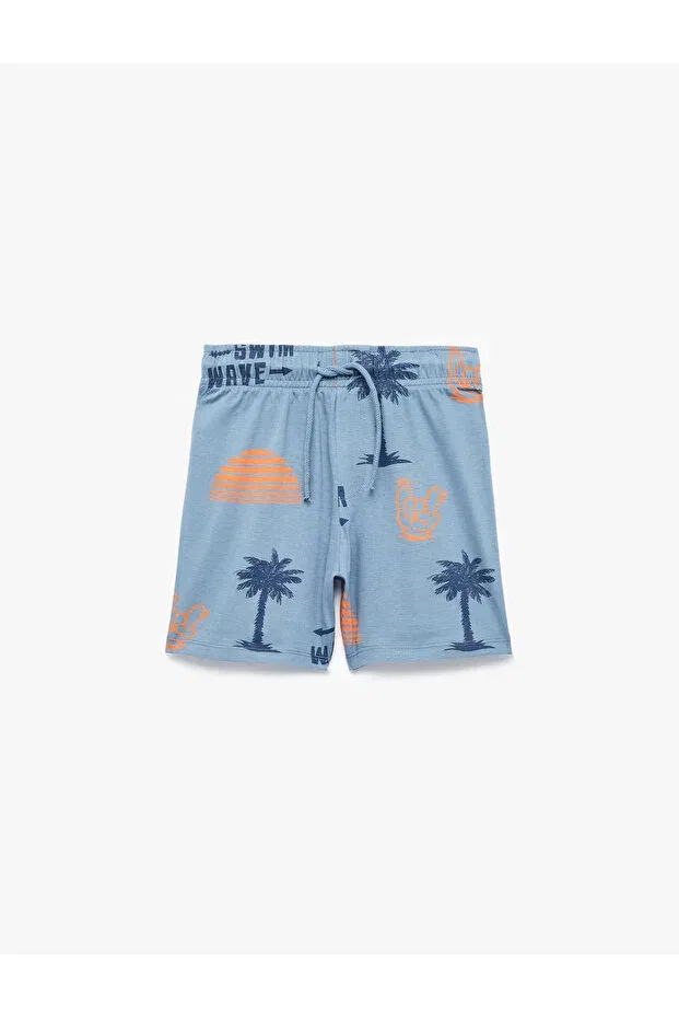 Детские шорты для мальчиков с принтом Cotton Tie Waist Printed Koton, Blue Patterned — фото 4