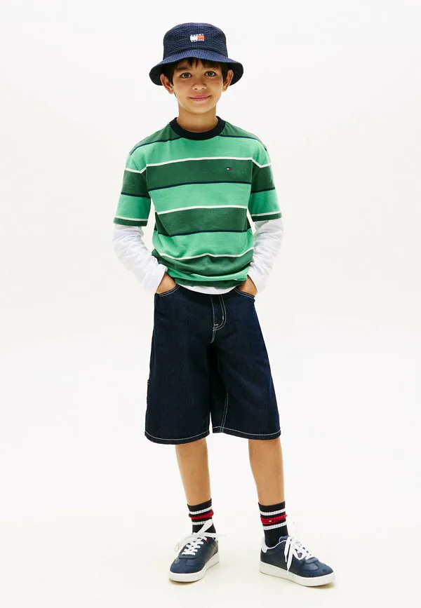 Футболка в полоску с персиковым принтом в стиле регби Tommy Hilfiger, Bahama Green Stripe