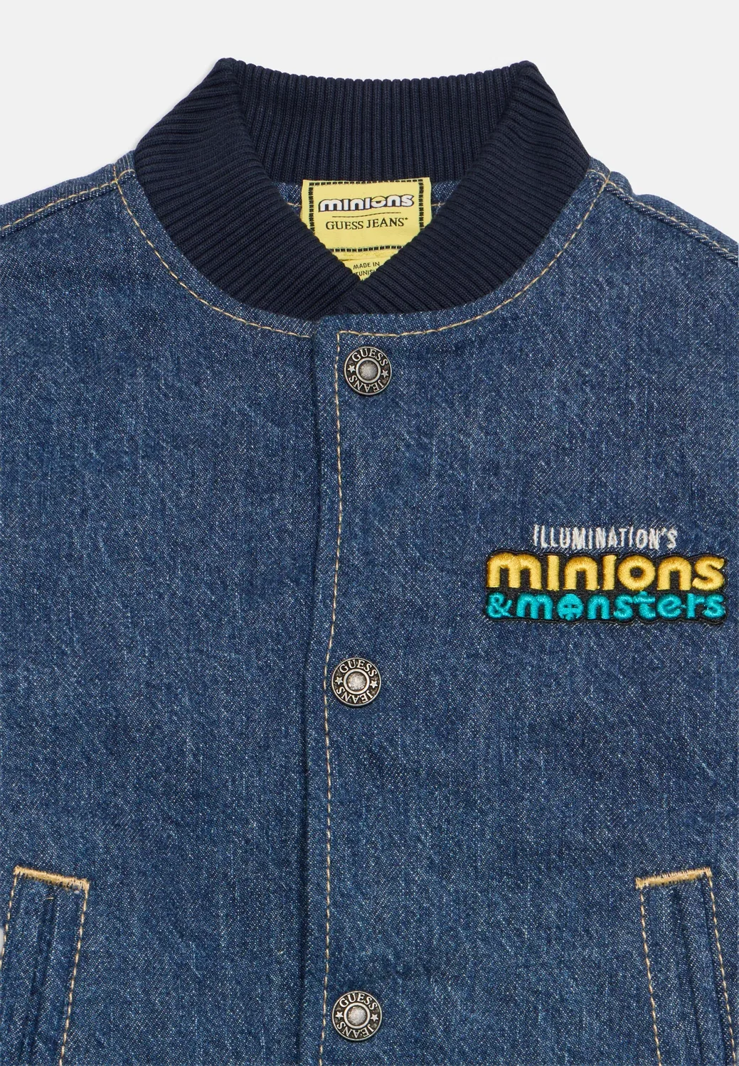 Детская куртка-бомбер с изображением миньонов - джинсовая куртка Guess, Blue Denim — фото 4