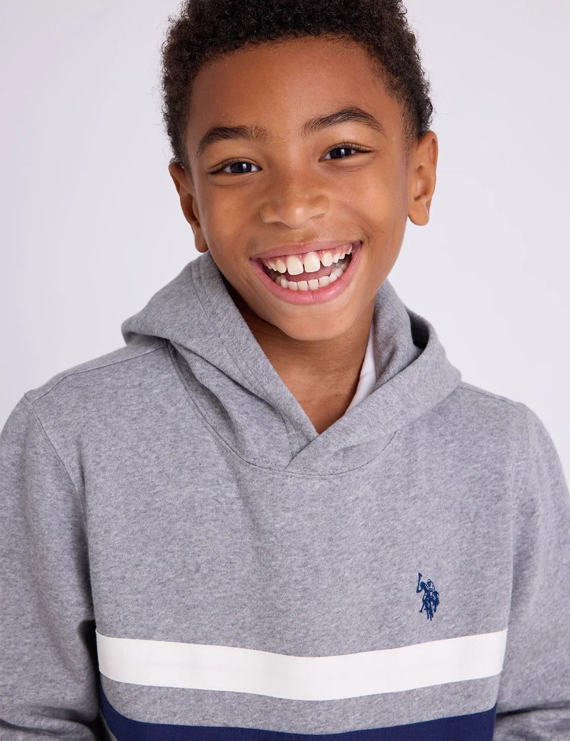 Детская флисовая толстовка с полосками на груди U.S. Polo Assn, Heather Gray — фото 3