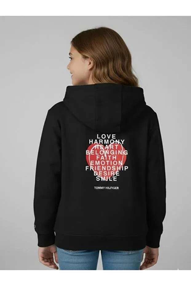 Детское худи для девочек свободного кроя Tommy Hilfiger, Black — фото 3