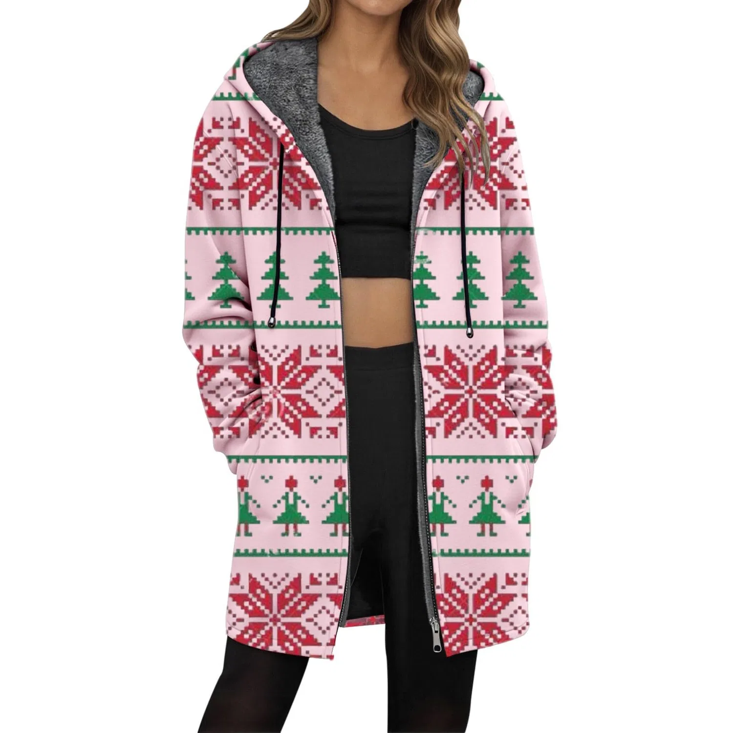 Женская куртка с капюшоном и молнией Noel Donna Grande Dimensione, Rosa