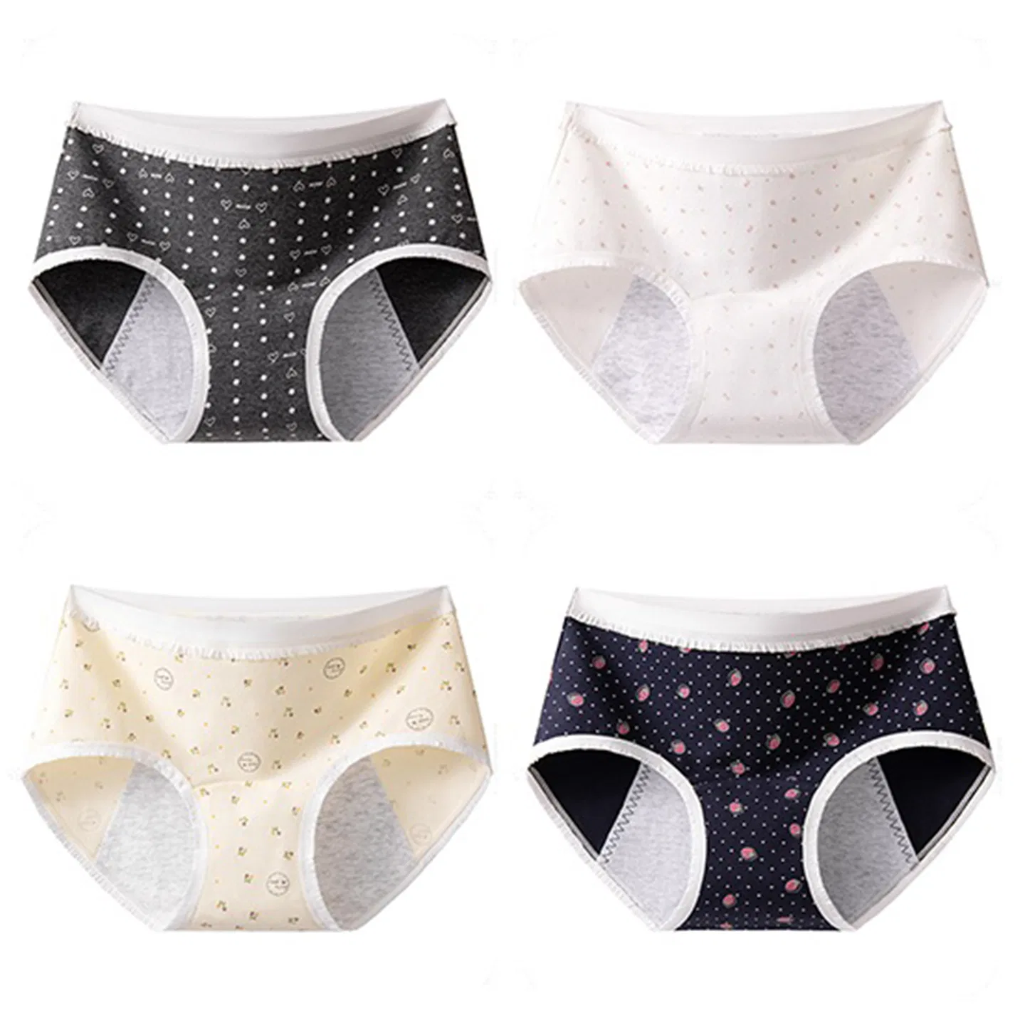 Детские трусы для девочек с принтом Red bean, Love Gray, Floral White, Floral Light Yellow, Strawberry Navy