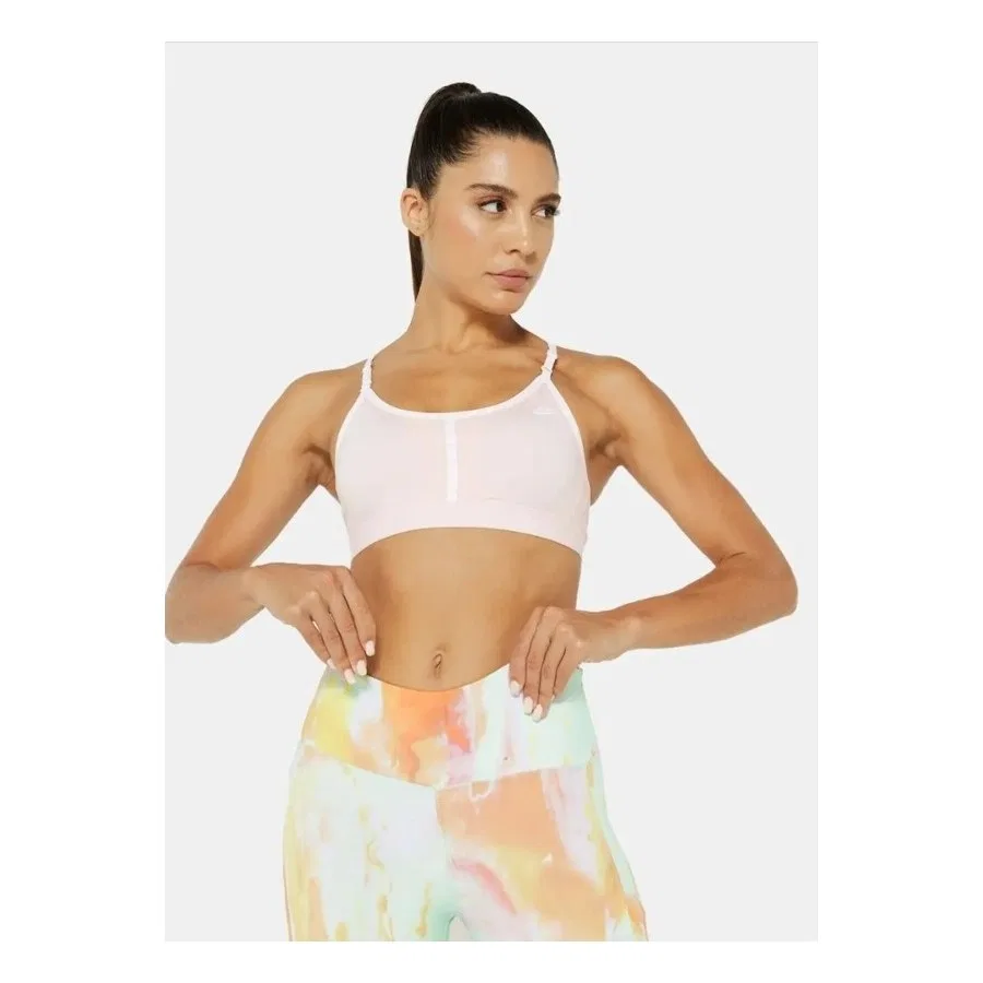 Спортивный бюстгальтер с мягкими чашками Air Dri-Fit Indy Light-Support Padded Logo Tape Sports Orta Destekli Kadın Bra Nike, Светло-розовый — фото 3