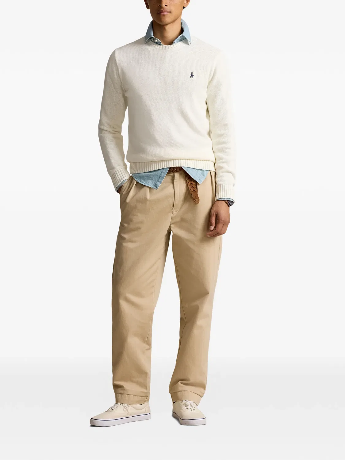 Свитер с вышитым логотипом Polo Ralph Lauren, нейтральные цвета — фото 2