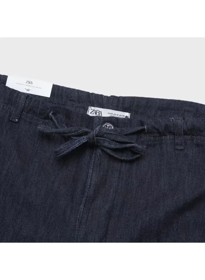 Джинсы классические с эффектом потертости Zara, темно-синий — фото 4