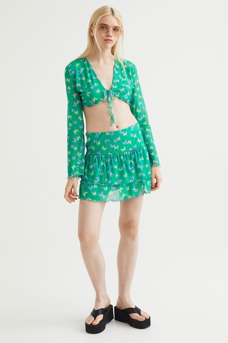 

Сетчатая юбка с оборками H&M, зеленый/бабочки