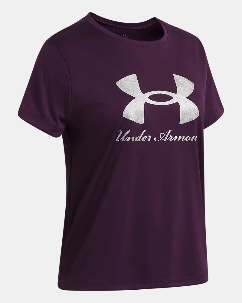 Футболка с коротким рукавом из влагоотводящей ткани UA Tech Big Logo Shimmer Graphic UnderArmour, Purple Echo/White — фото 3