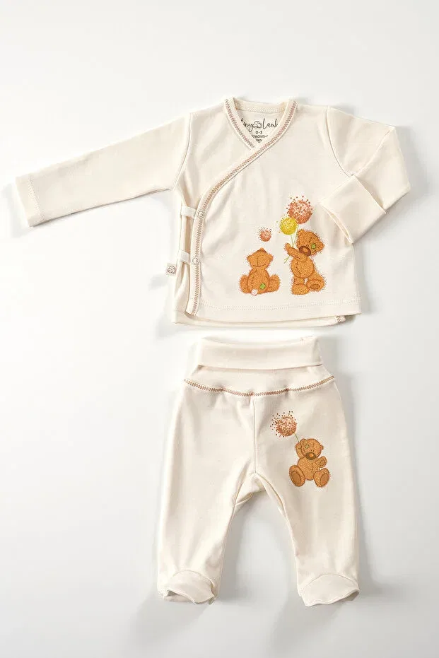 Детское боди-комплект хлопковый Fluffy bear Tinylamb, Beige — фото 3