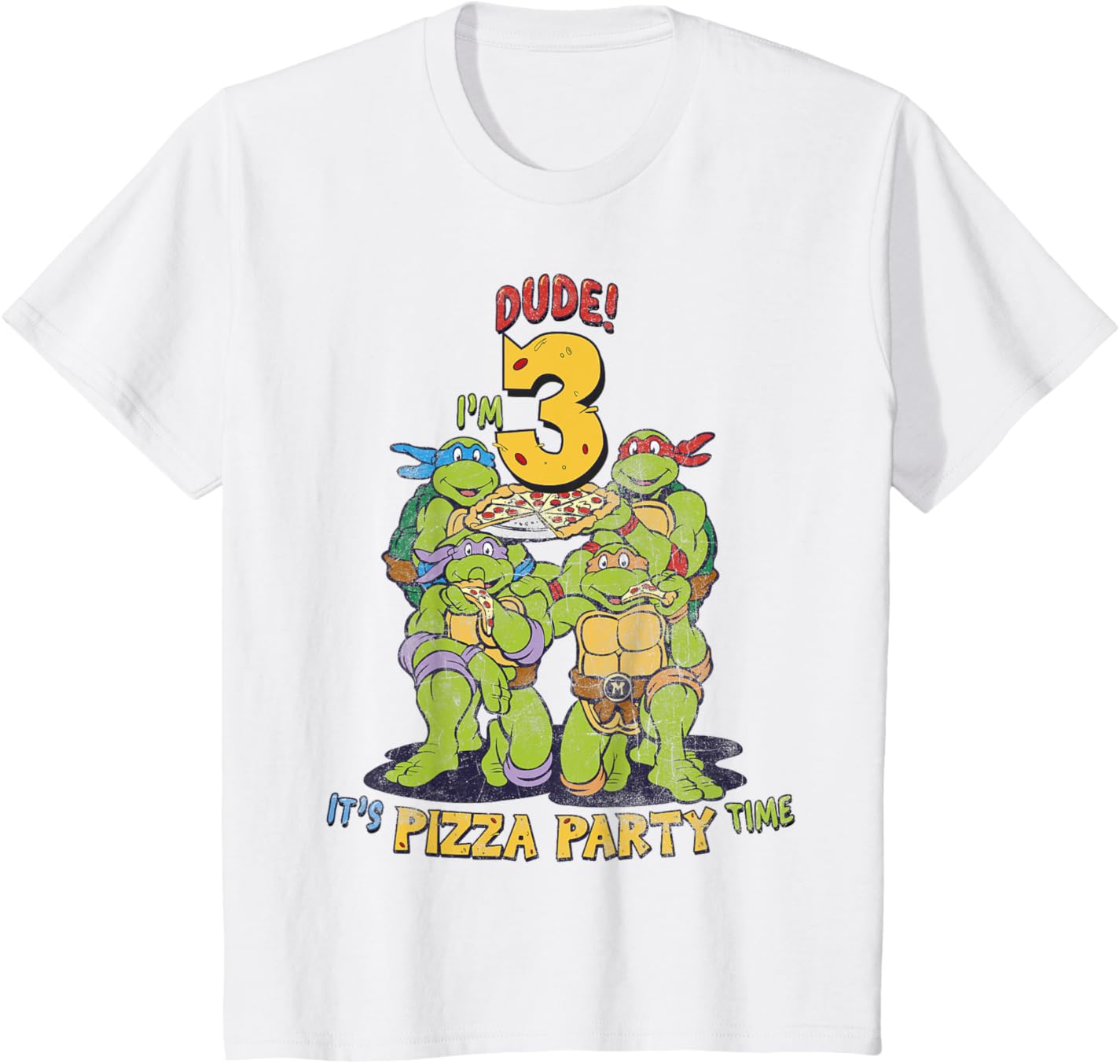 

Футболка для подростков Teenage Mutant Ninja Turtles I'm 3 Dude Pizza Birthday Party, белый