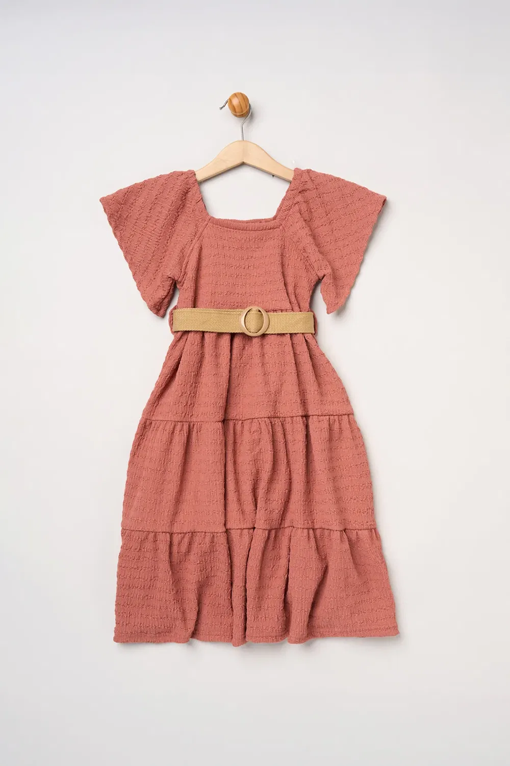 Комплект из платья с текстурой и ремня Miss, Terracotta — фото 2