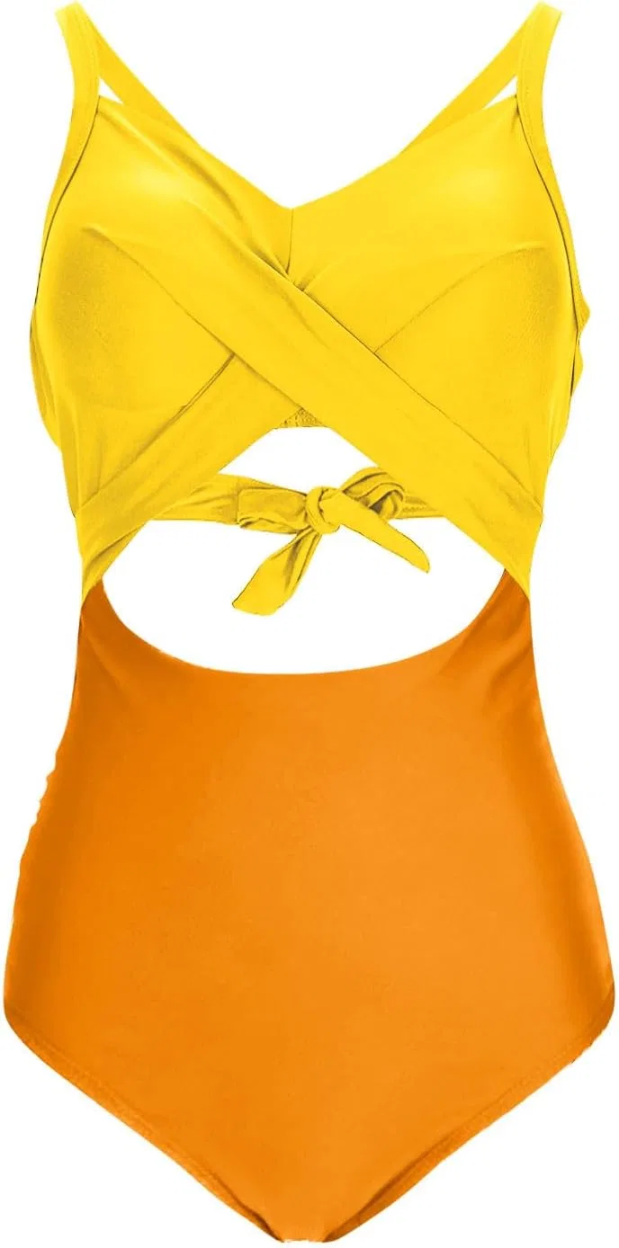 Женский слитный купальник с эффектом утяжки, Yellow — фото 4
