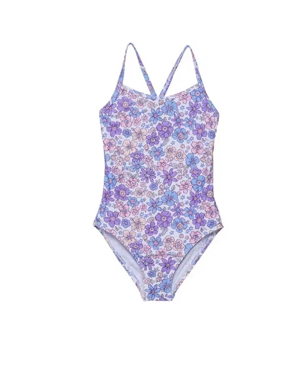 Детский купальник для девочек без рукавов Vintage Flower Criss Cross Back One Piece Gottex Kids, Multi-Violet