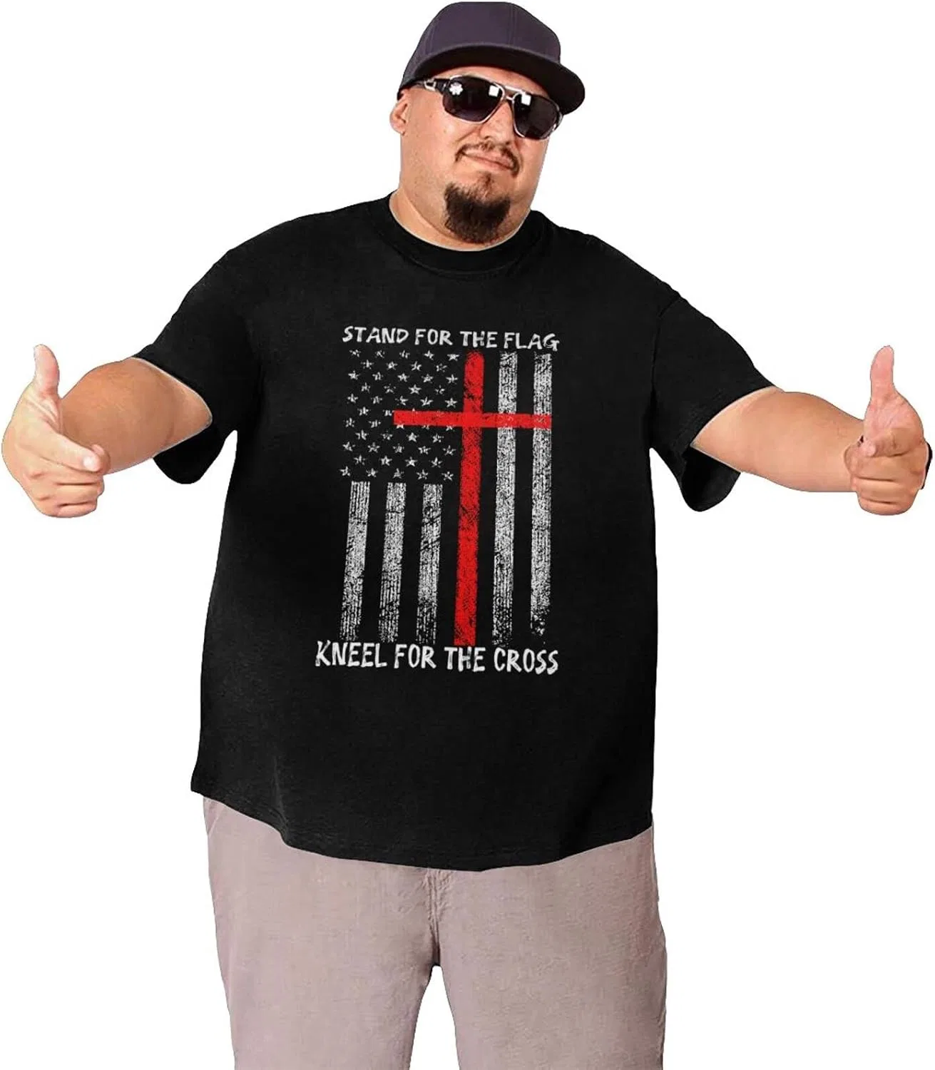 Мужская футболка с принтом Regular Fit, Stand for the Flag Kneel for the Cross — фото 3