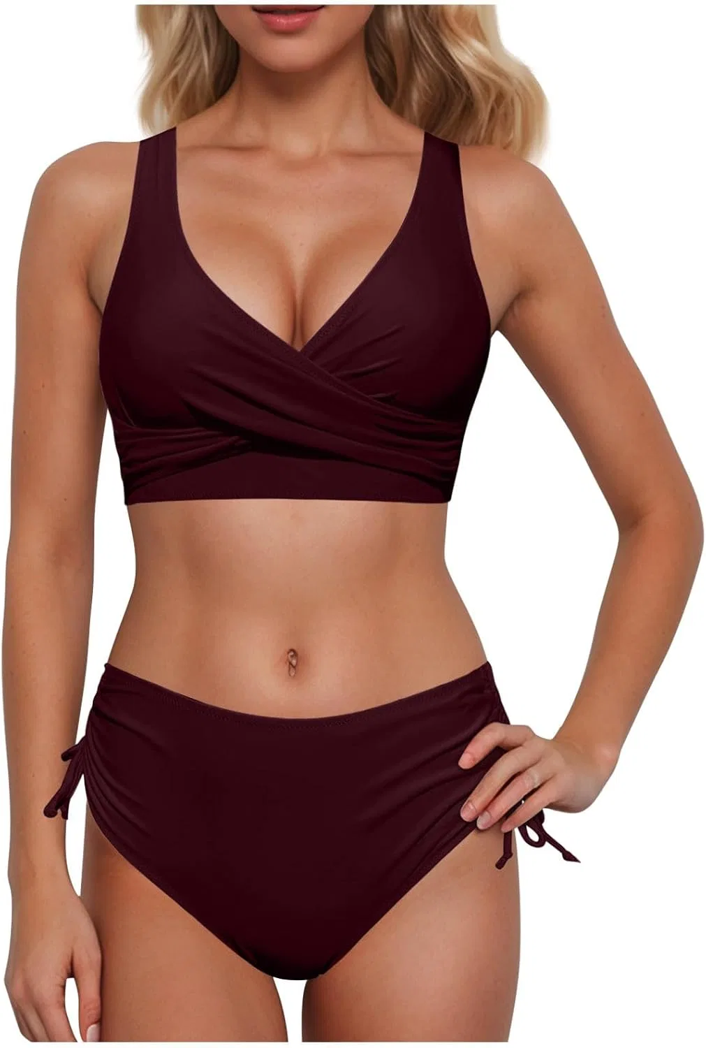 Женский бикини-комплект с завышенной талией Twist Front, Wine