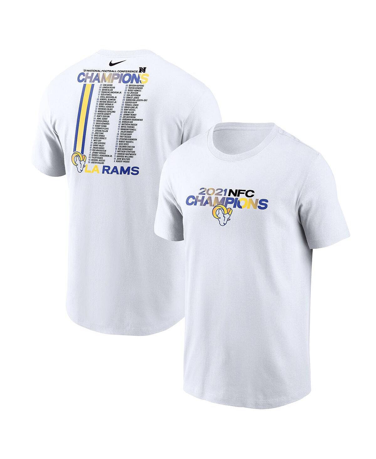 

Мужская белая футболка los angeles rams 2021 nfc champions roster Nike, белый