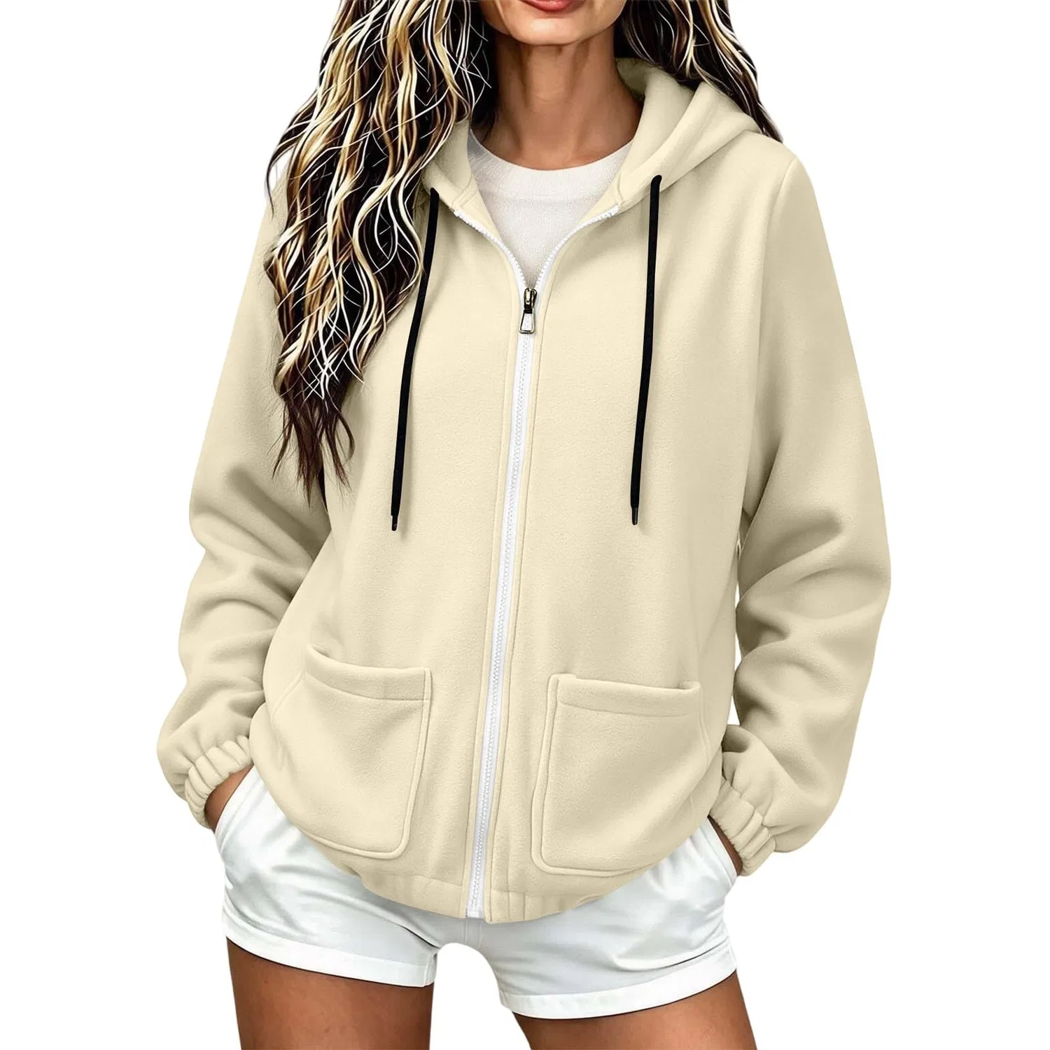 Женская куртка с капюшоном с длинным рукавом, Beige