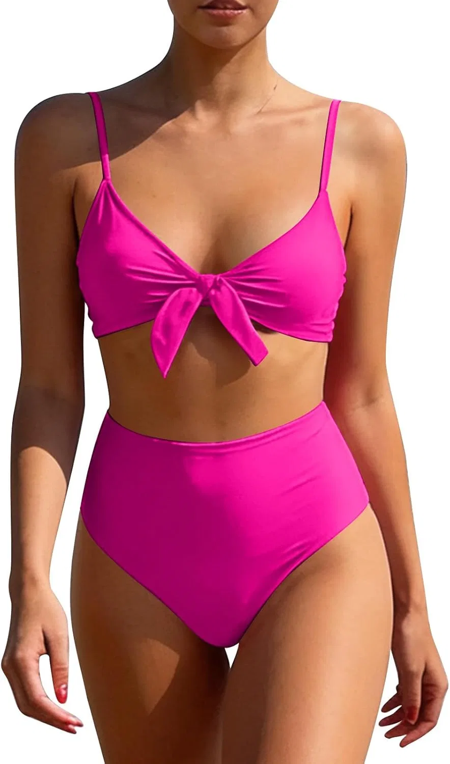 Женский купальник бикини с высокой талией с контролем живота, Hot Pink