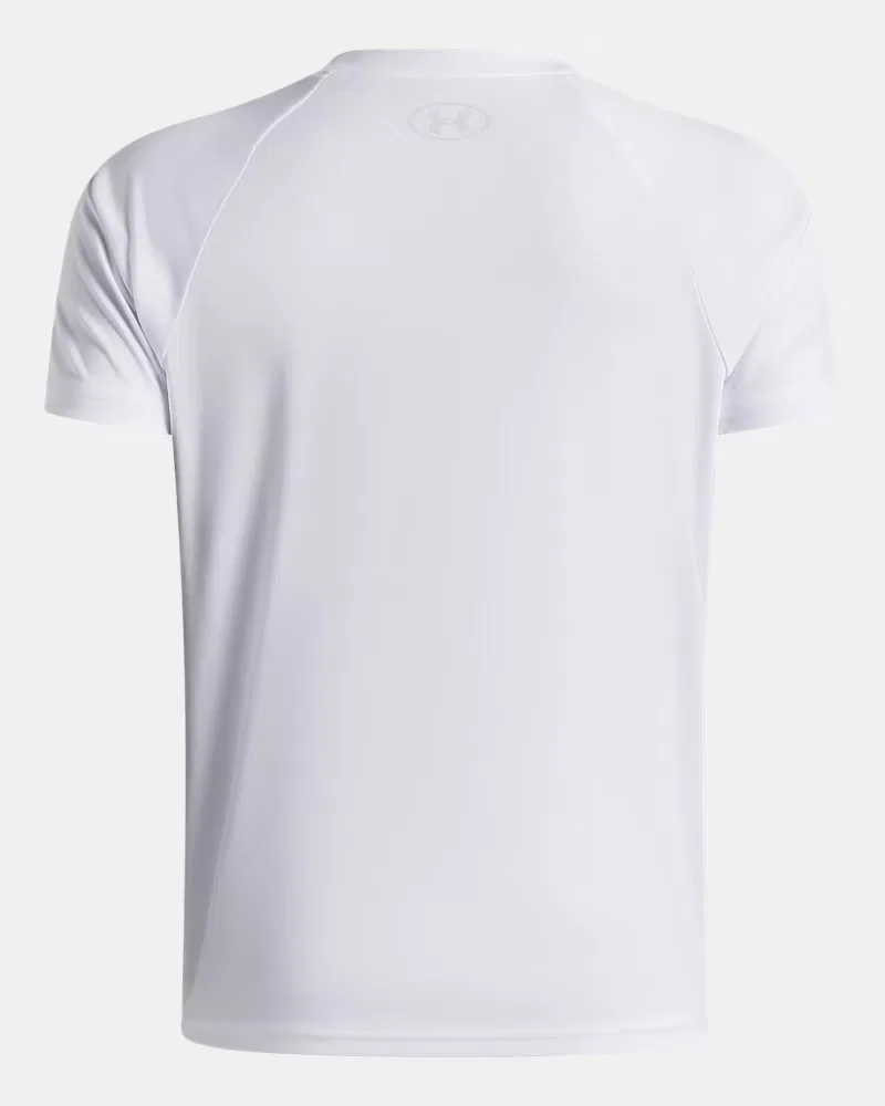 Футболка для мальчиков с коротким рукавом быстросохнущая UA Slam Logo UnderArmour, White/Halo Gray — фото 2