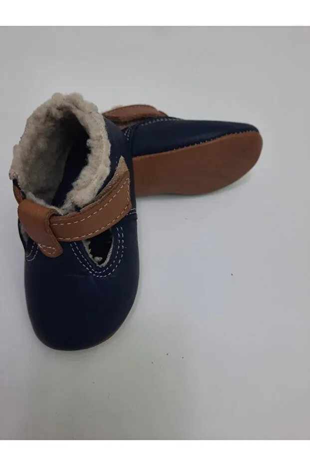 Детские пинетки для новорожденных с меховым воротником Kapar, Navy Blue