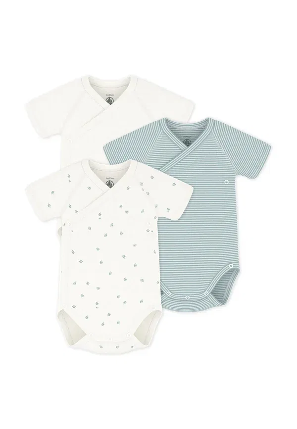 Комплект из 3 боди с принтом, хлопок, Cache-coeur, Petit Bateau, белый, зеленый