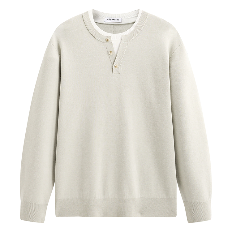 

PEACEBIRD MEN Свитер мужской White Agate Henry Collar Moderate Mock Two Piece