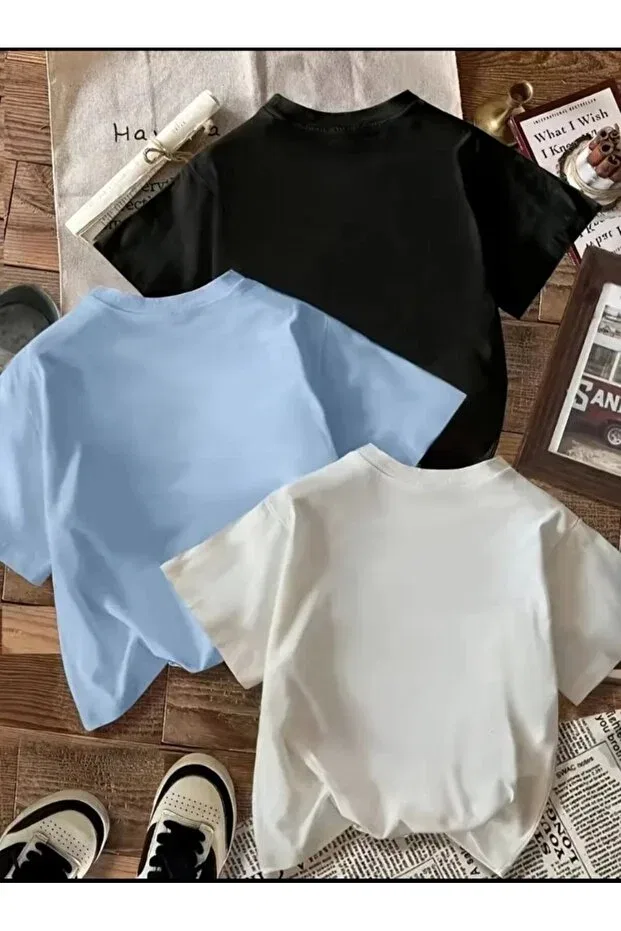 Детские футболки оверсайз с принтом, 3 шт, Elan Wear, Blue+Black+White — фото 2