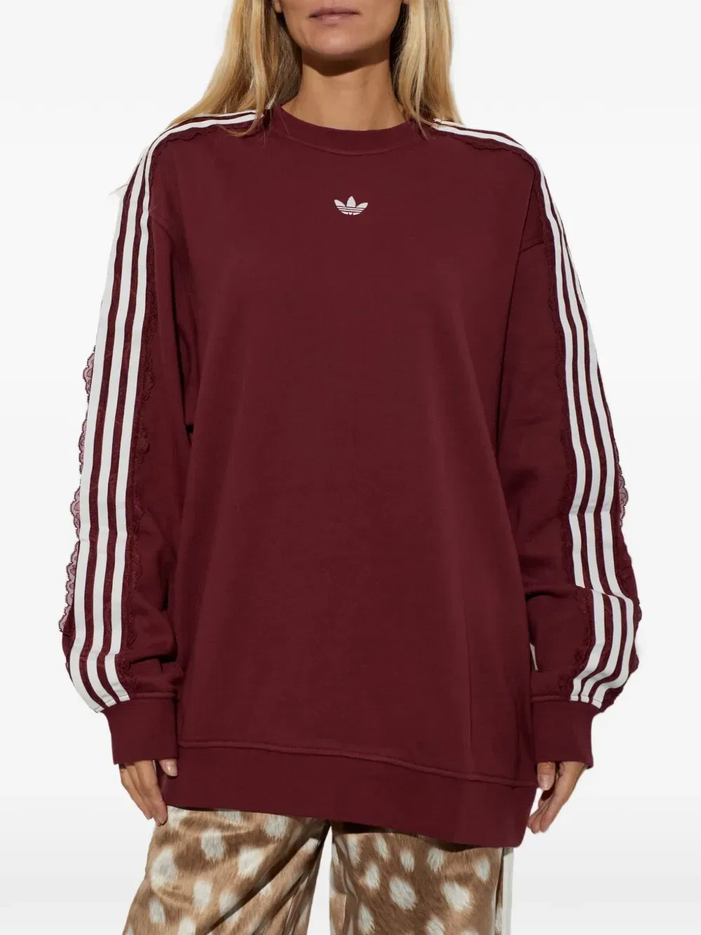 Свитшот с кружевом и 3 полосками Adidas, красный — фото 3