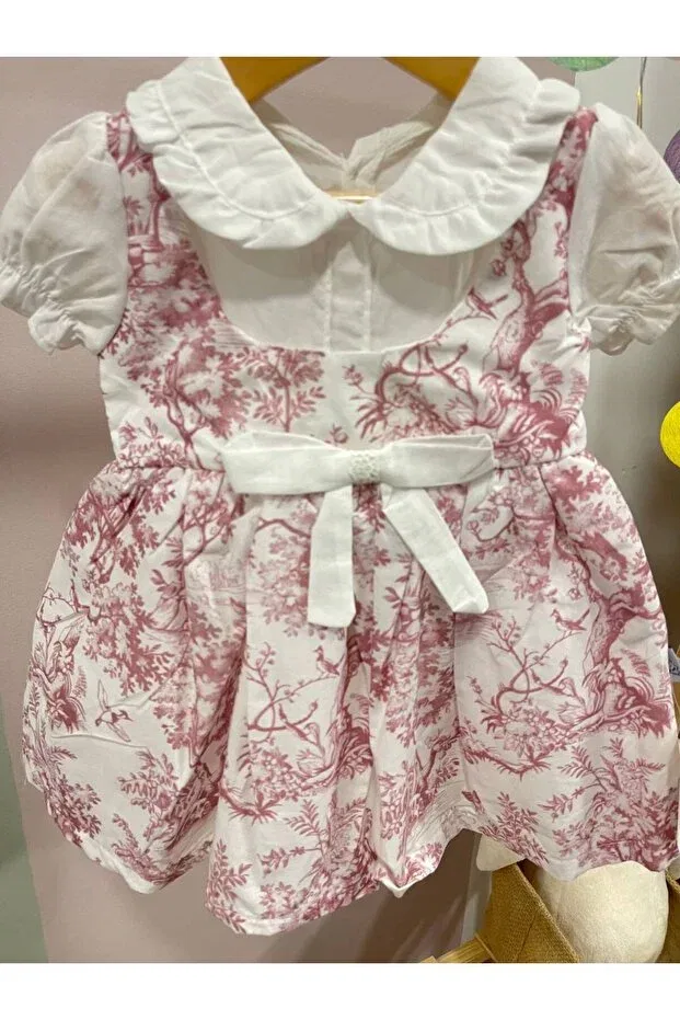 Детское платье для девочек с принтом Floral Printed Baby Girl Puffy Stylish Dress Leni Kids, Pink — фото 2