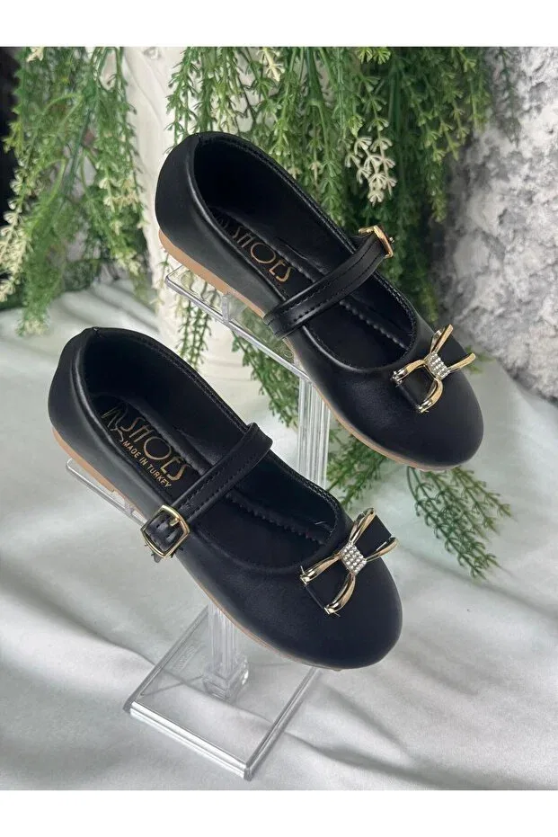 Детские балетки для девочек с ремешком Shoes, Black — фото 3