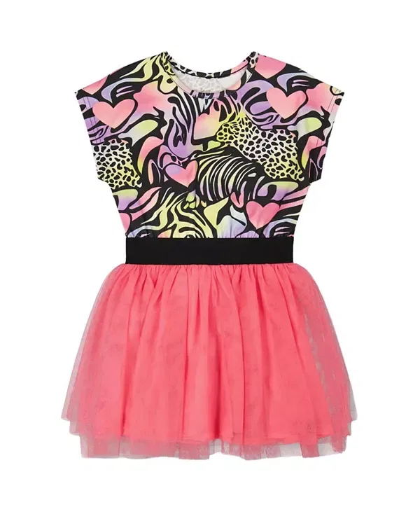 Детское платье для девочек с коротким рукавом Deux Par Deux, Black With Multicolored Print
