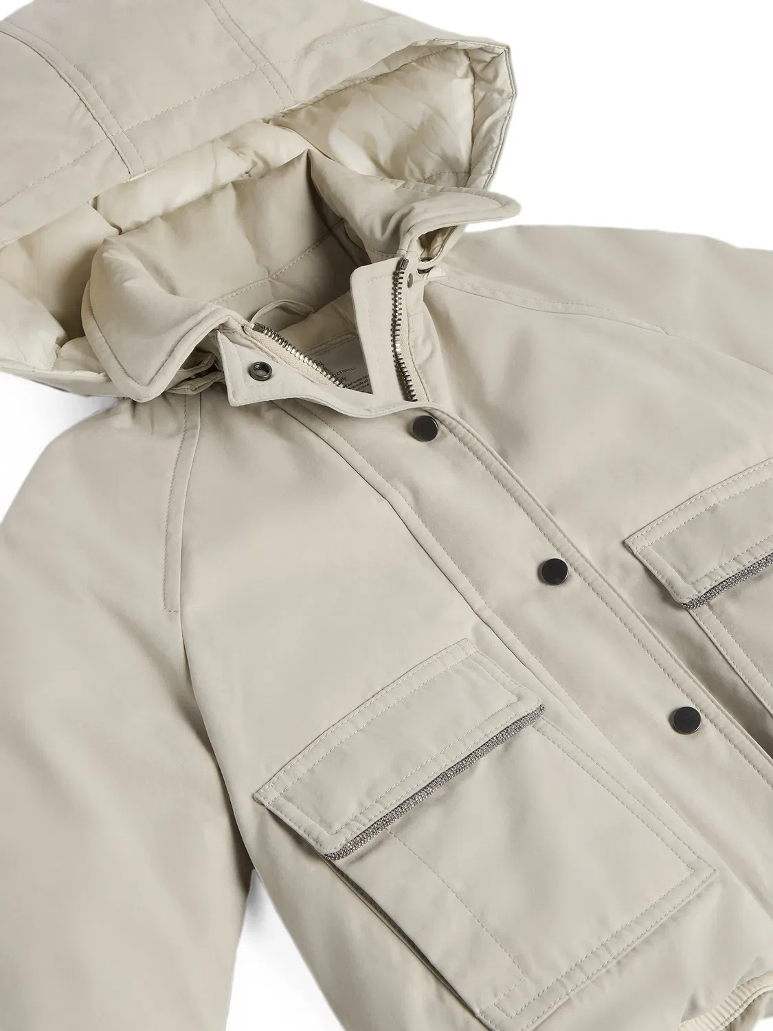 Пуховик со съемным капюшоном Brunello Cucinelli Kids, нейтральные цвета — фото 3