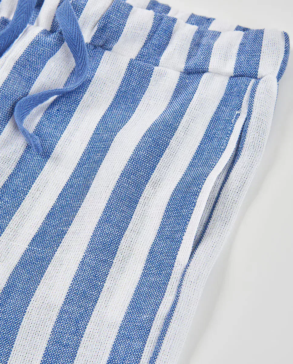 Детские брюки для девочек из вискозы Pantalón lino listado de niña Boboli, Azul Claro — фото 2