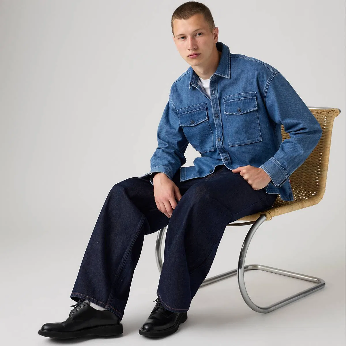 Свободная джинсовая рубашка Waller Levi's, Waller Indigo Herringbone - Medium Wash — фото 2